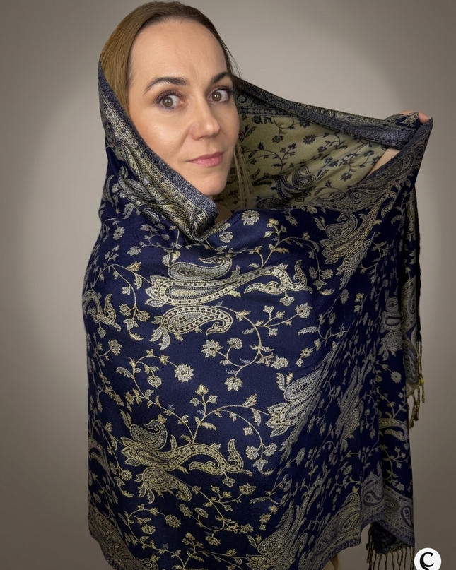 Chusta "Midnight gold" – królewski granat i złoto (210x70 cm)