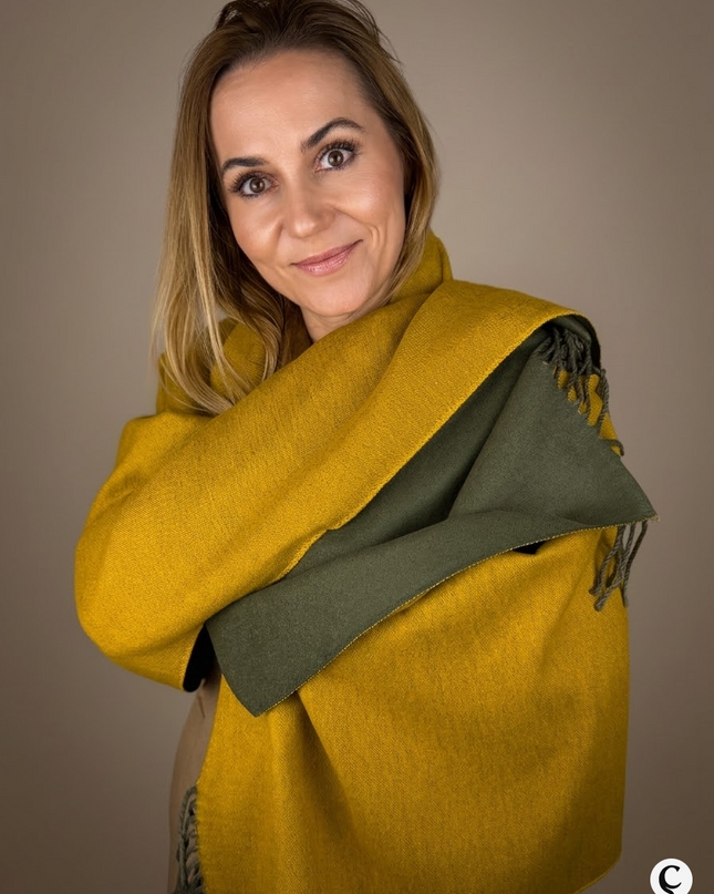 Szal "Golden Olive Duo" szlachetna zieleń i złocista ochra (175x64 cm)