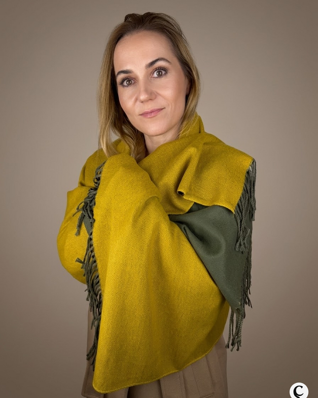 Szal "Golden Olive Duo" szlachetna zieleń i złocista ochra (175x64 cm)