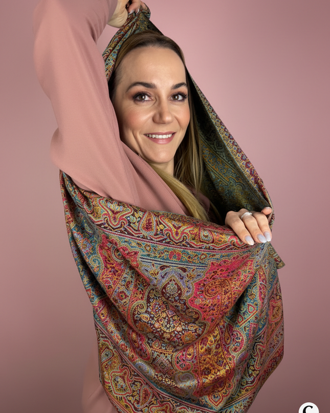 Chusta "Vibrant Exotic" wielobarwny Paisley w odcieniach magenty i turkusu (210x70cm)