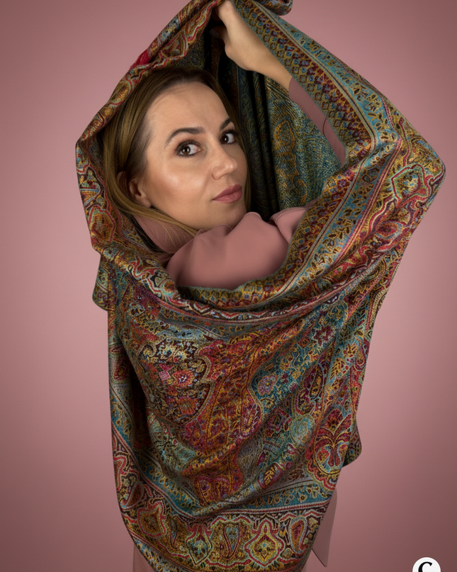 Chusta "Vibrant Exotic" wielobarwny Paisley w odcieniach magenty i turkusu (210x70cm)