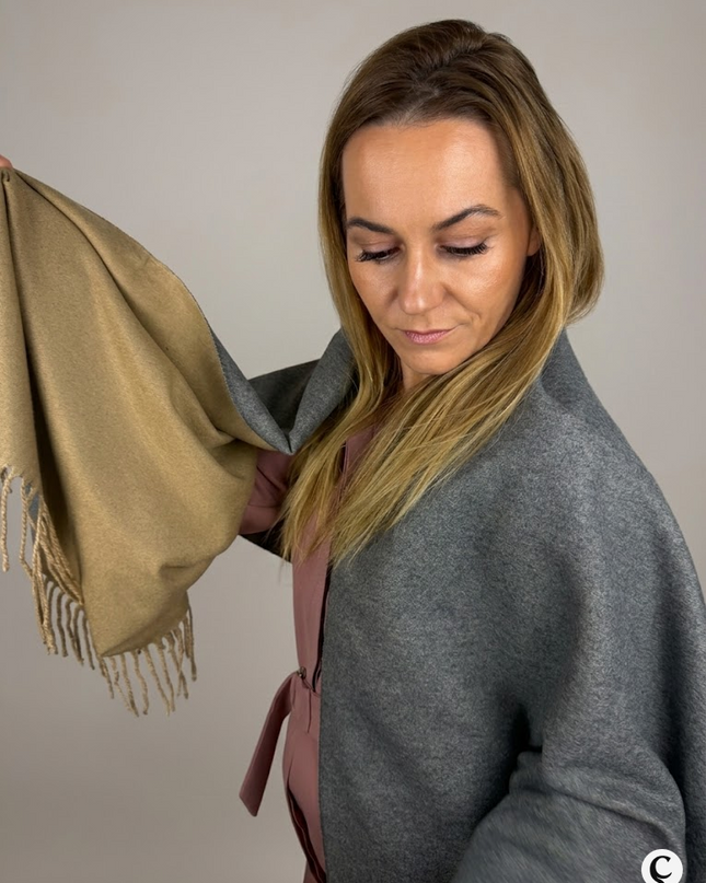 Szal "Sand & Slate Duo" beżowo-szara elegancja (175x64 cm)