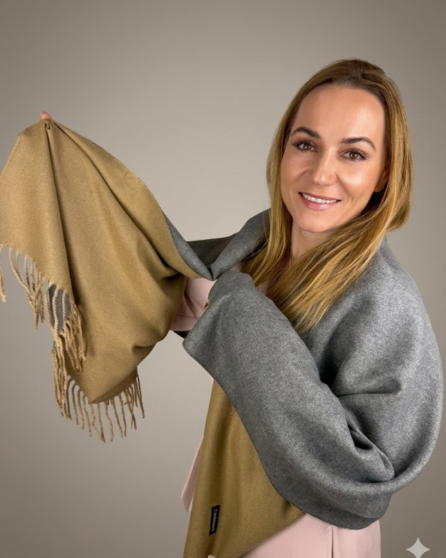 Szal "Sand & Slate Duo" beżowo-szara elegancja (175x64 cm)