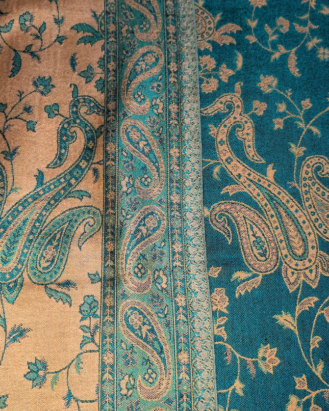 Chusta "Emerald Garden" – szmaragd i złoto paisley (200x70 cm)