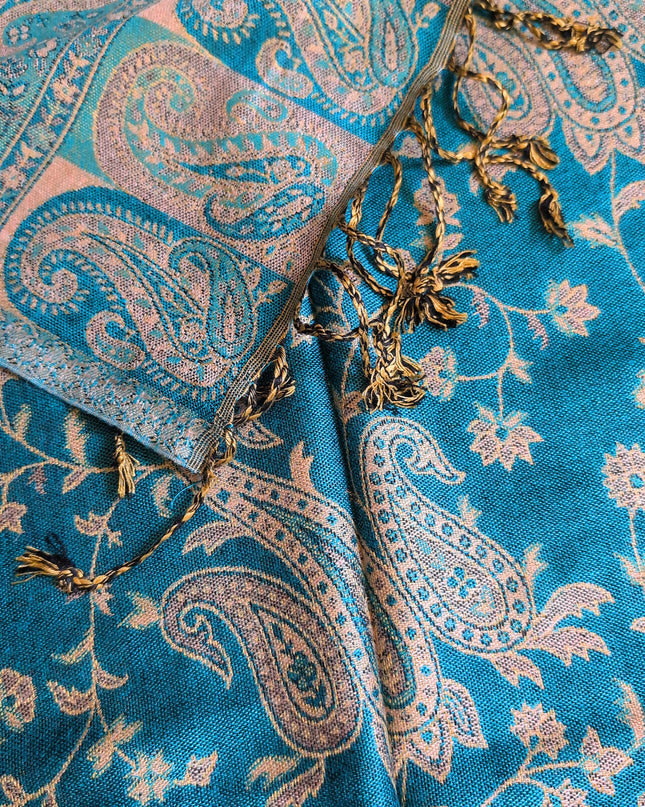 Chusta "Emerald Garden" – szmaragd i złoto paisley (200x70 cm)