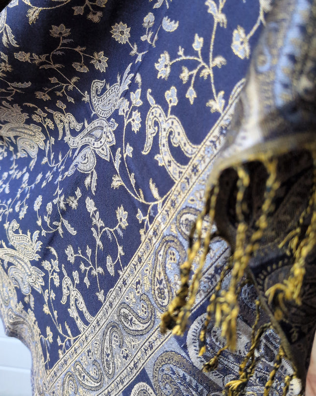 Chusta "Midnight gold" – królewski granat i złoto (210x70 cm)