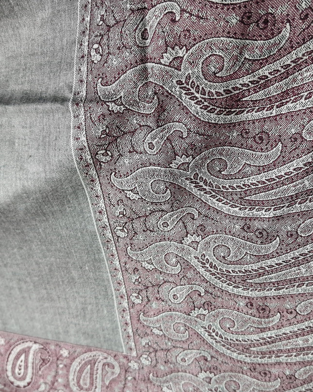 Szal żakardowy srebrny z fioletem (200x74 cm)